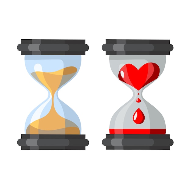 Reloj de arena Cristal transparente con un corazón rojo en el interior que muestra cuánto amor queda dentro
