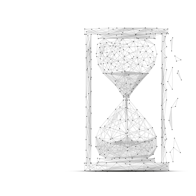 Reloj de arena gris con línea poligonal sobre fondo abstracto Ilustración de baja poli del espacio poligonal