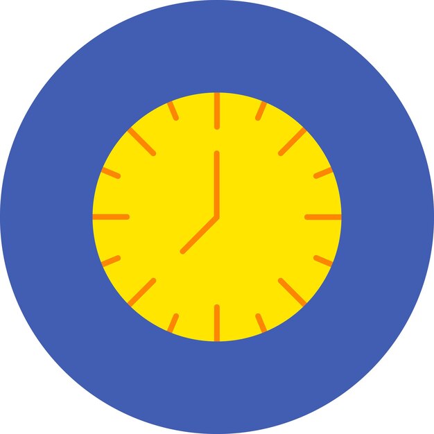 Vector un reloj azul y amarillo con los números romanos en él