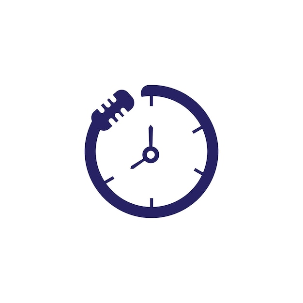 Un reloj azul con un logotipo de tiempo de podcast de micrófono