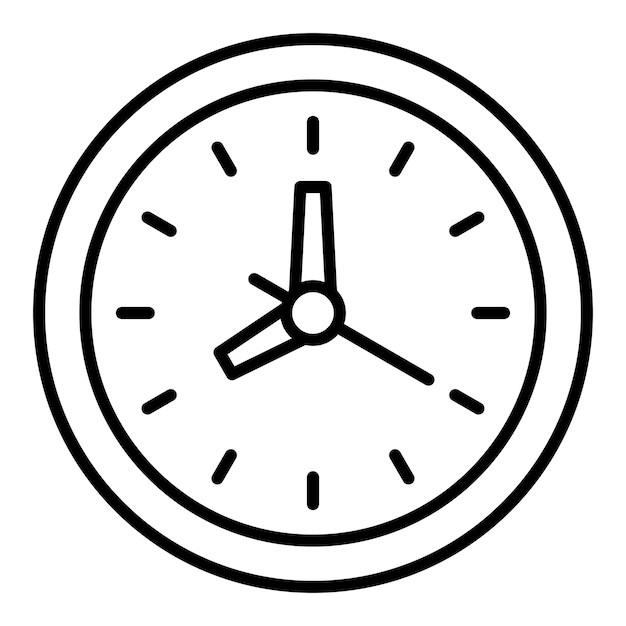 Vector un reloj blanco y negro con una cara blanca que dice la hora