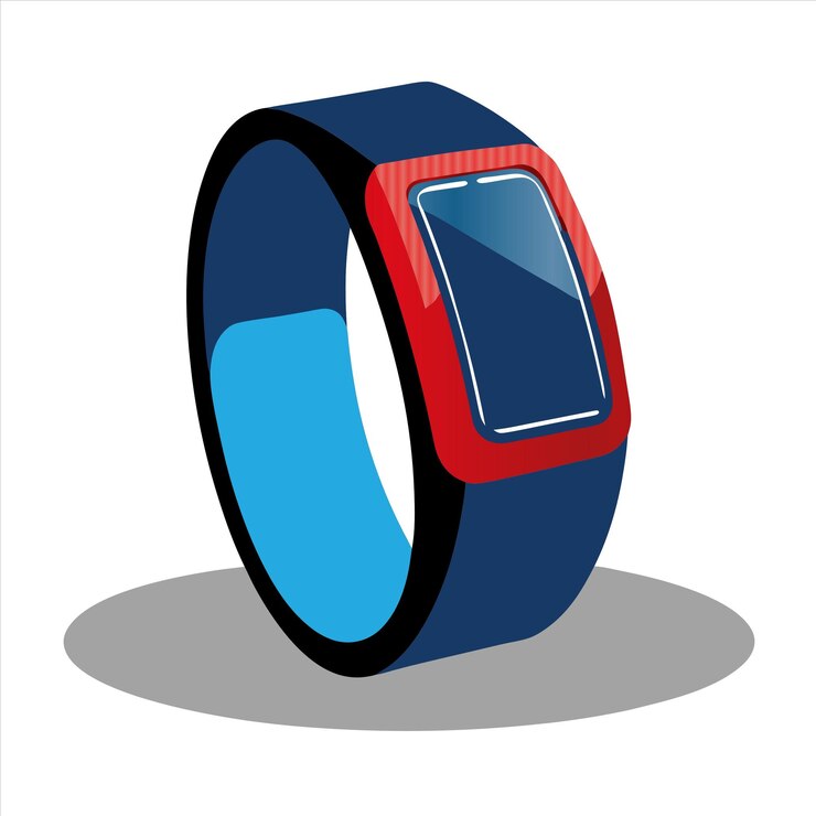 Vector un reloj con una cara roja y azul se muestra con una banda azul y roja