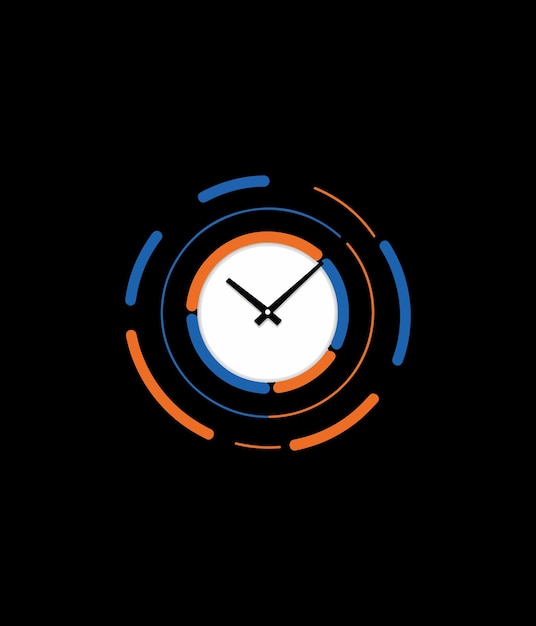 un reloj con un círculo azul y naranja que dice la hora