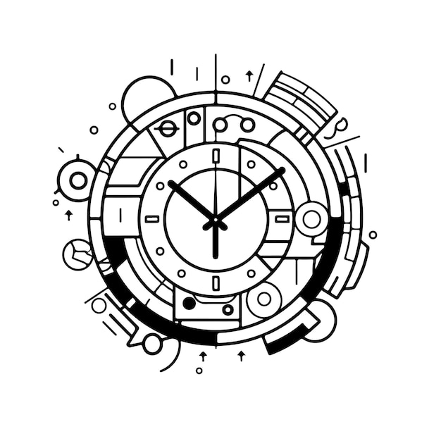 Vector reloj para colorear página dibujo lineal día