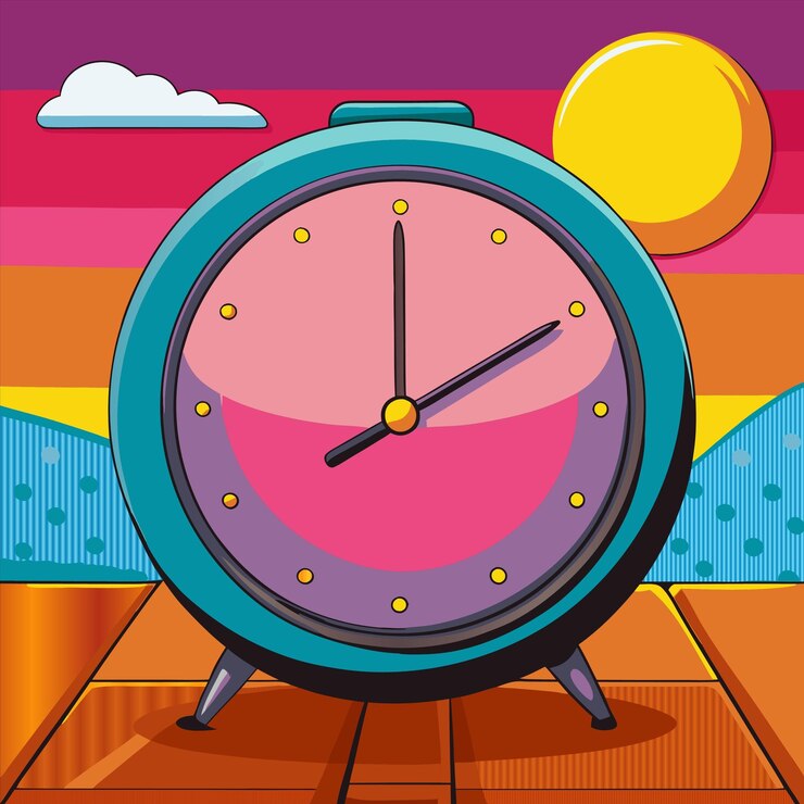 Vector un reloj colorido con el número 6 en él