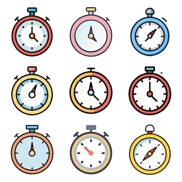 Reloj de cronómetro establecido Iconos vectoriales de tiempo moderno
