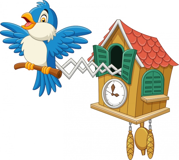 Vector reloj de cuco con canto de pájaro azul