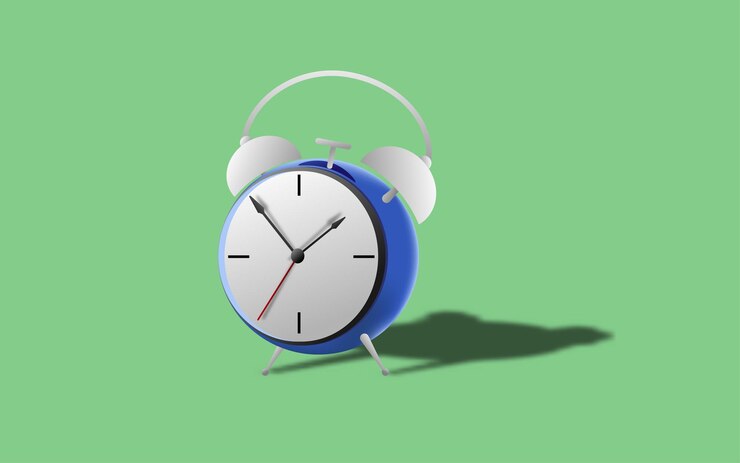 Vector reloj despertador 3d de pie en fondo verde