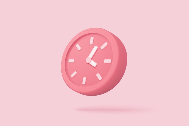 Reloj despertador 3d sobre fondo rosa pastel Reloj rosa concepto de diseño mínimo de tiempo Representación vectorial de reloj 3d en fondo rosa aislado