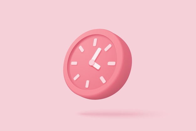 Reloj despertador 3d sobre fondo rosa pastel reloj rosa concepto de diseño mínimo de tiempo representación vectorial de reloj 3d en fondo rosa aislado