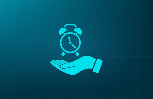 Reloj de despertador en las manos símbolo de tiempo ilustración vectorial en fondo azul Eps 10