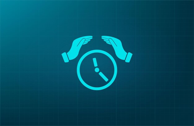 Reloj de despertador en las manos símbolo de tiempo ilustración vectorial en fondo azul Eps 10