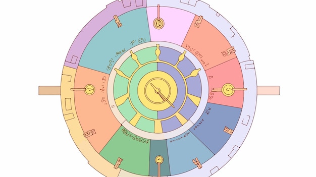 un reloj con diferentes partes de color y la hora como 5 00