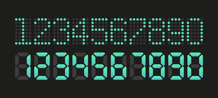 Vector reloj digital en estilo píxel colección de números electrónicos ilustración vectorial
