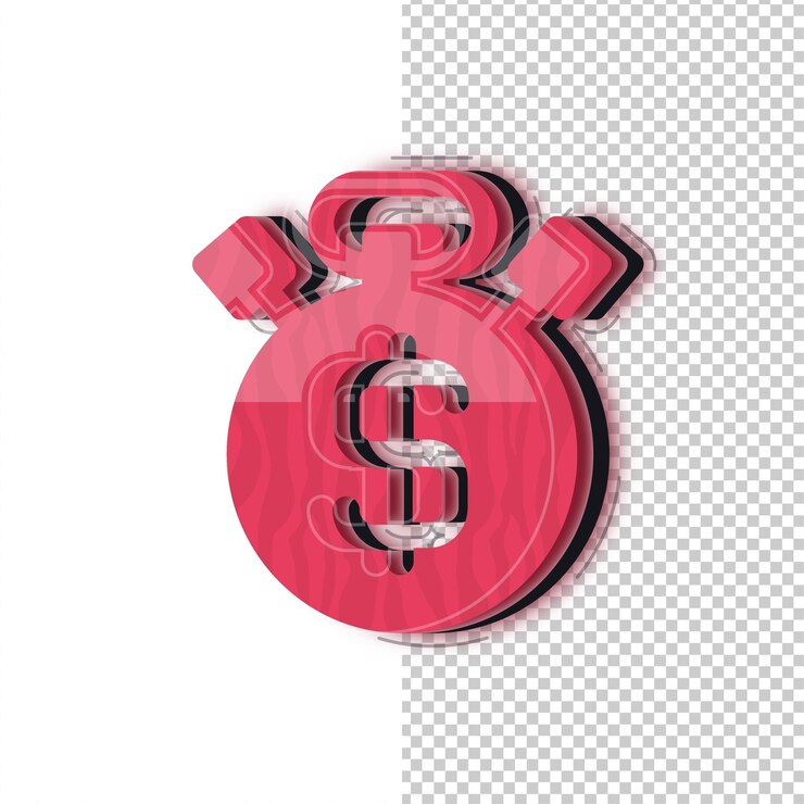 Vector reloj de efecto de vidrio rojo 3d y icono de dólar con fondo editable