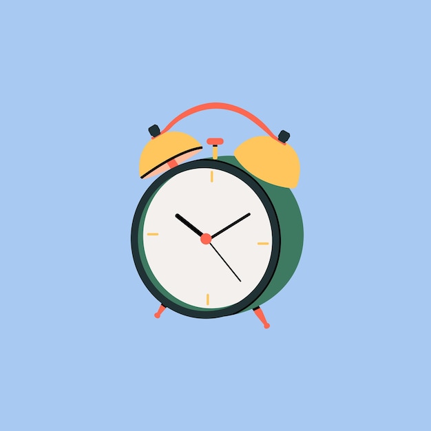 Reloj de escritorio retro de estilo plano con dos campanas. Despertador, hora, temporizador, decoración, para logo, pegatinas.