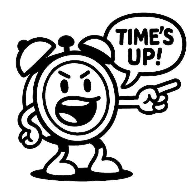 El reloj de fecha límite enojado gritando que el tiempo se acabó