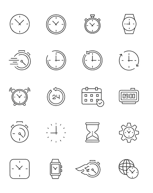 Reloj y hora Editable dibujo de trazo conjunto de iconos de logotipo ilustración fondo blanco