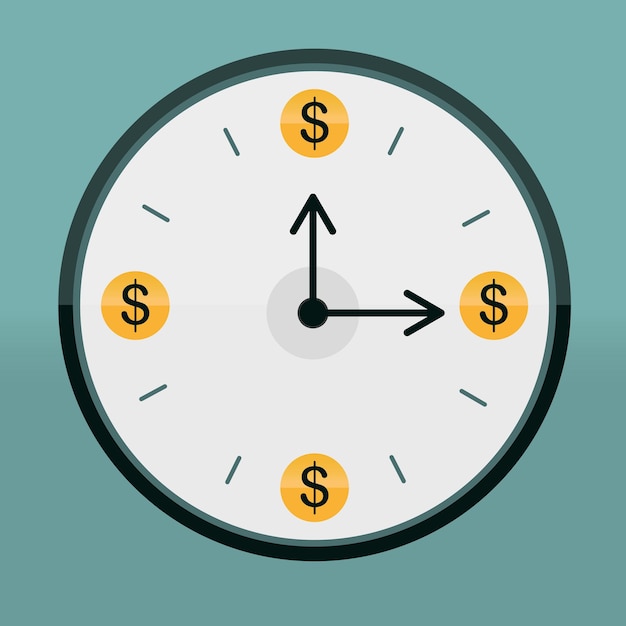 reloj con icono de dinero vector Ilustración símbolo de tiempo inversión objetivo de ganancias desafíos