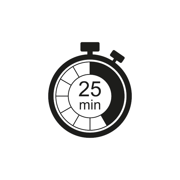 Reloj icono vector ilustración temporizador signo 25 min en fondo aislado concepto de signo de cuenta regresiva