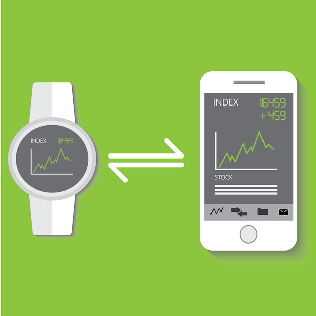 reloj inteligente en diseño plano y aplicación de stock