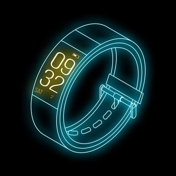 Vector reloj inteligente futurista que muestra la hora y la fecha