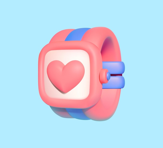 reloj inteligente rosado 3D con icono de corazón