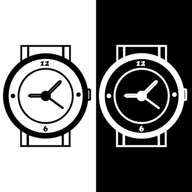 reloj de logotipo de diseño vectorial en blanco y negro