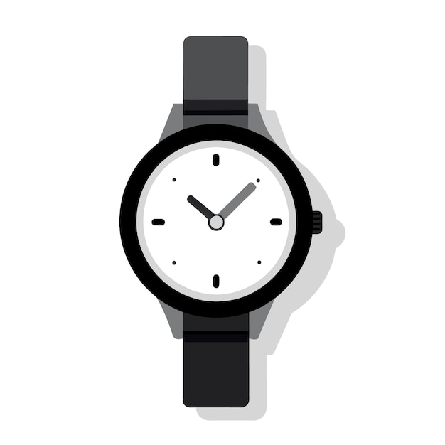 Vector reloj de muñeca de plástico reloj de pulsera esfera blanca con número negro y correa negra en diseño simple o minimalista i