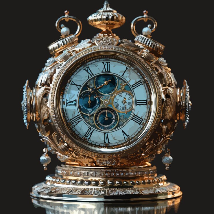 Vector un reloj de oro y plata con las manos en la cara