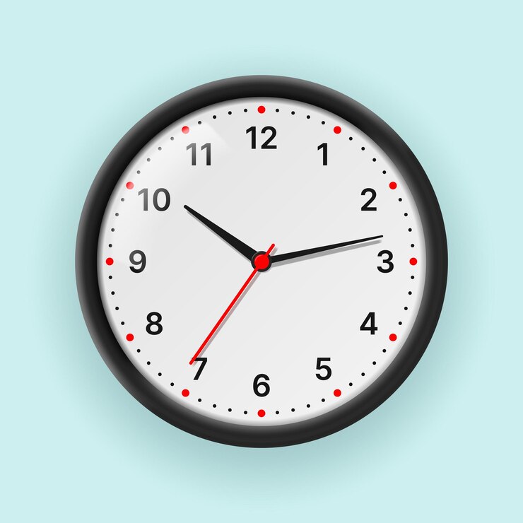 Vector reloj de pared con manillas y dial blanco con números aislados en un fondo claro ilustración vectorial 3d