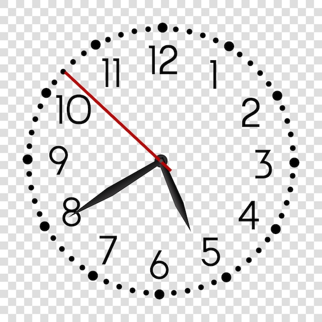 Reloj de pared de oficina realista. Esfera de reloj redonda negra. Temporizador de vector moderno de alarma de vector.