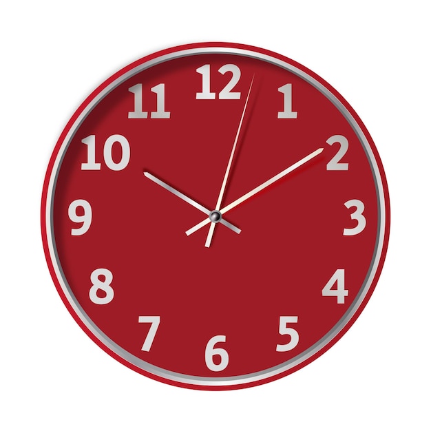 Vector reloj de pared rojo con agujas plateadas