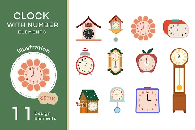 Reloj plano vectorial con el número set1