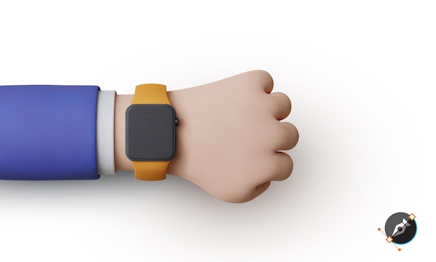 Reloj de procesamiento 3D en la mano de un empresario con un traje. Reloj inteligente. Mano con reloj aislado sobre fondo. Ilustración realista de vector.
