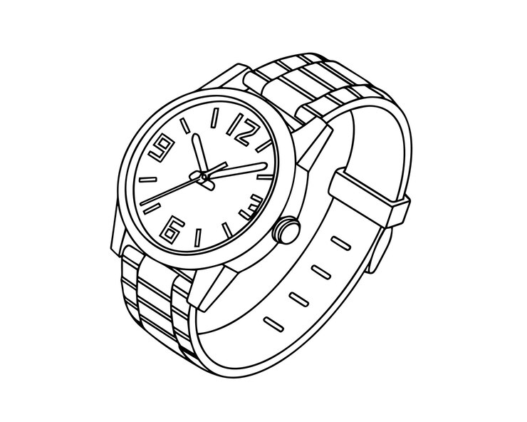 Reloj de pulsera 3D de lujo minimalista con detalles metálicos y estética moderna en un fondo transparente