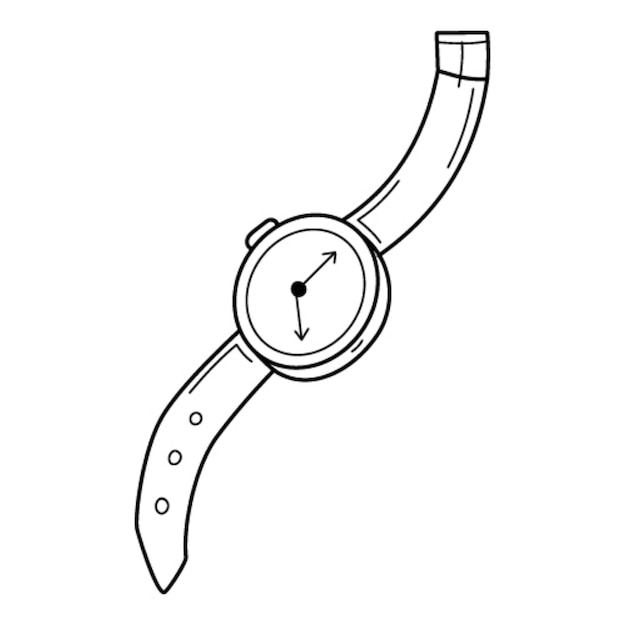 Un reloj de pulsera con correa. estilo doodle. ilustración de vector blanco y negro dibujado a mano.