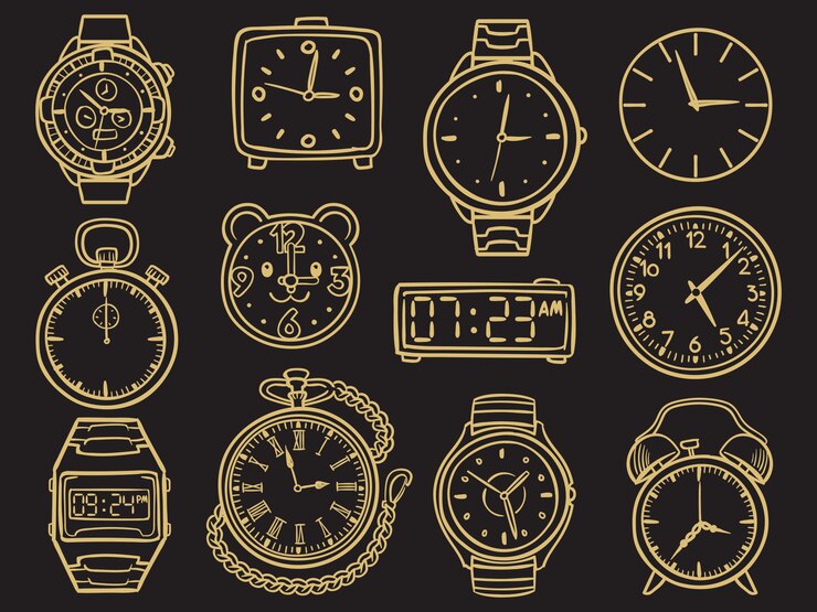 Vector reloj de pulsera dibujado a mano, relojes de bosquejo doodle