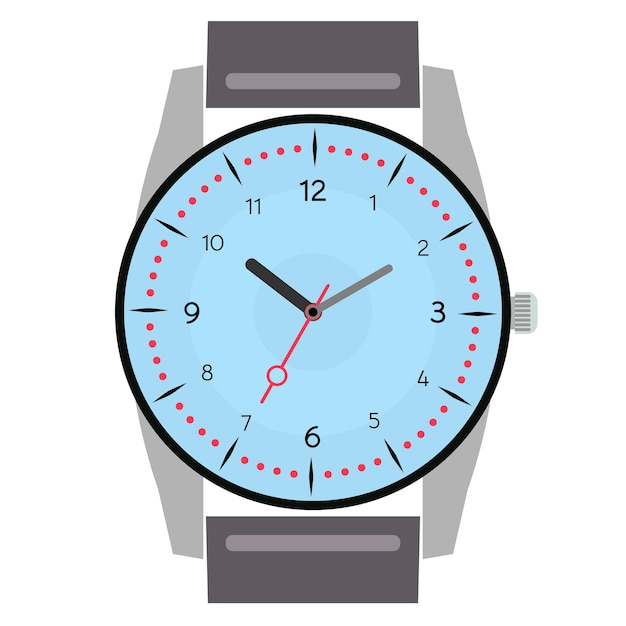 Reloj de pulsera mecánico de diseño clásico aislado sobre fondo blanco. esfera de reloj con manecillas de hora, minutos y segundos. ilustración vectorial.