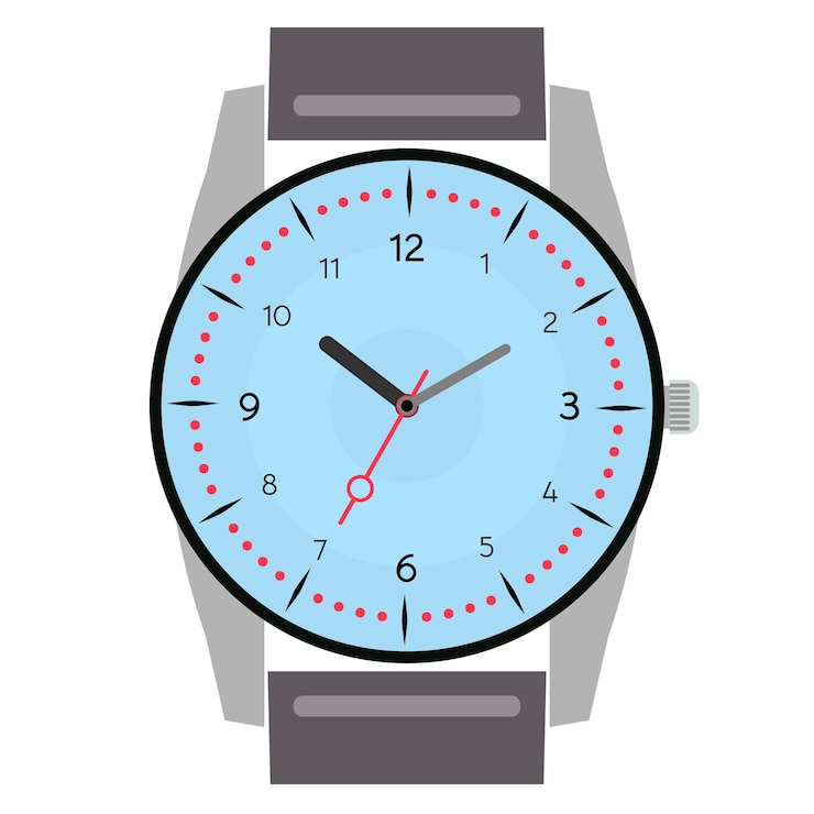 Vector reloj de pulsera mecánico de diseño clásico aislado sobre fondo blanco. esfera de reloj con manecillas de hora, minutos y segundos. ilustración vectorial.