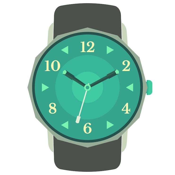 Vector reloj de pulsera mecánico de diseño clásico aislado sobre fondo blanco. esfera de reloj con manecillas de hora, minutos y segundos. ilustración vectorial.