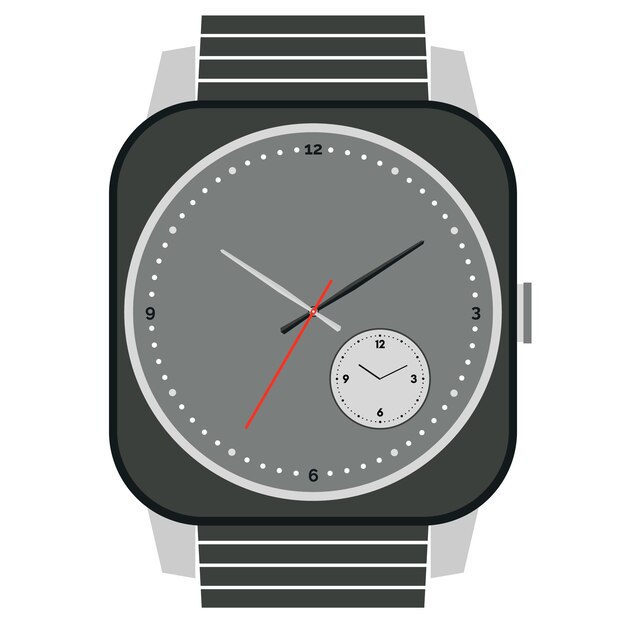 Reloj de pulsera mecánico de diseño clásico aislado sobre fondo blanco. Esfera de reloj con manecillas de hora, minutos y segundos. Ilustración vectorial.
