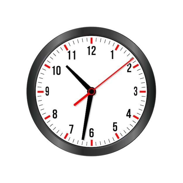 Reloj que muestra la hora con manillas negras y rojas