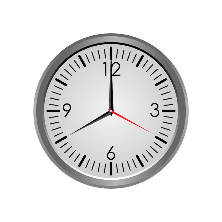 Vector reloj redondo que muestra las ocho en punto aislado sobre fondo blanco.