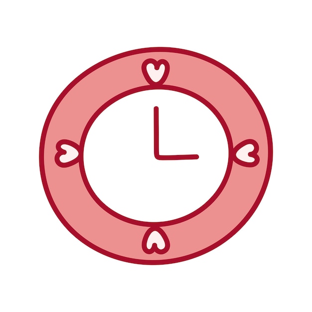 Vector reloj redondo rosa con corazones lindo reloj con corazones en lugar de números lindo reloj esfera con corazón