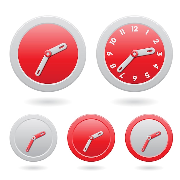 Relojes analógicos modernos rojos y grises