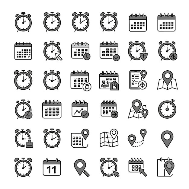 Relojes despertadores y calendarios Iconos de gestión de tiempo y programación