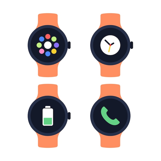 Relojes inteligentes redondos de estilo plano