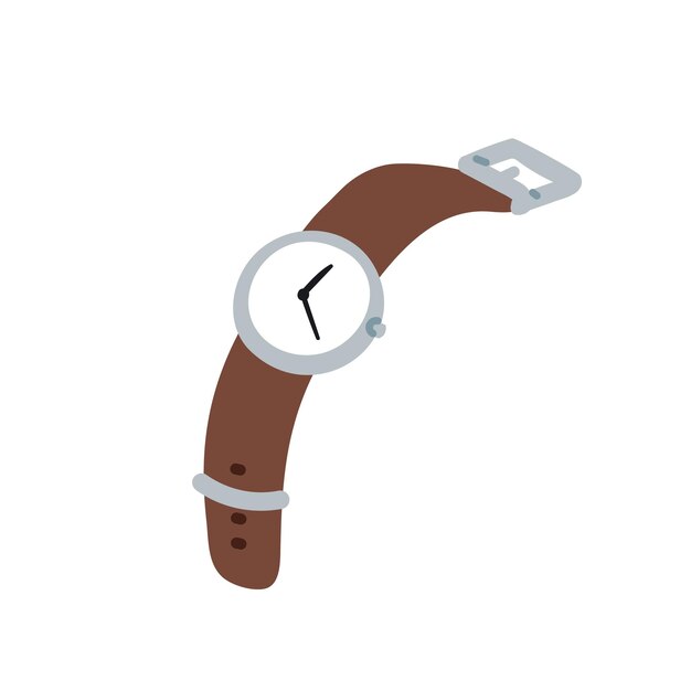 Relojes de mano con cara de reloj redonda y correas de cuero Relojes de pulsera con esfera circular en estilo retro clásico Accesorio de muñeca para el tiempo Ilustración vectorial plana aislada en fondo blanco