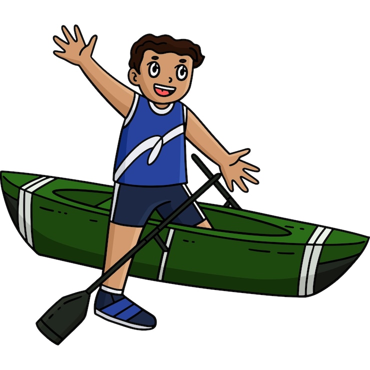Vector el remero va en el barco clipart de dibujos animados